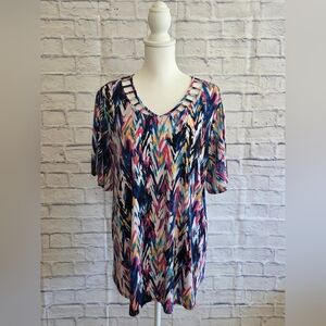Sami & Jo Pink Blue Graphic Short Sleeve Blouse